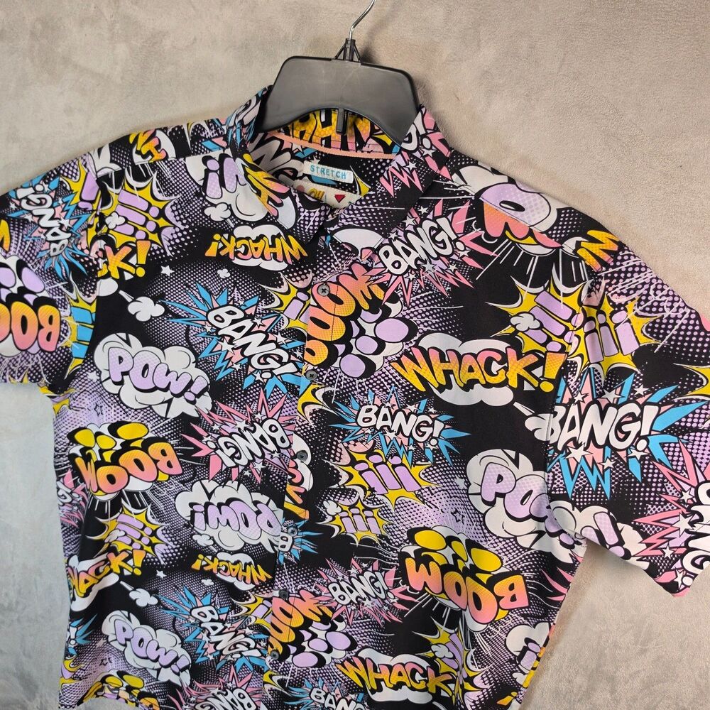 Oh Snap! STRETCH Drill Clothing Co Shirt Comic Graphic Bang Boom Pow Men’s XL